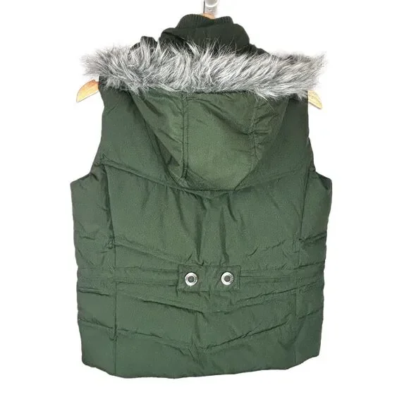 Fun DOWN Puffer VEST Maurices M with Faux Fur on Removable Hood Olive Green - Picture 10 of 13